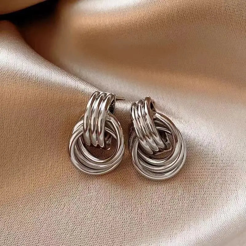Geometry Earrings Metal Winding Twist Stud