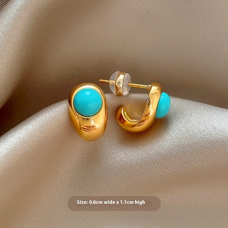 Natural Stone Stud Earrings Round Diamond Gold-plated Earrings - Norellé