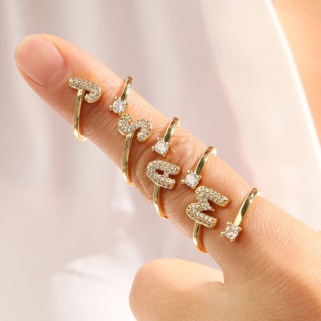 Cute 26 English Letters Open Adjustable Personality Ring - Norellé