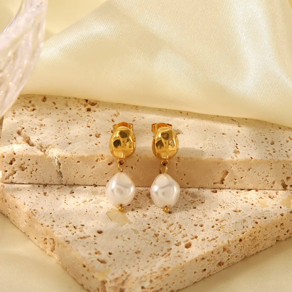 Titanium Steel Irregular High-grade Pearl Earrings For Women