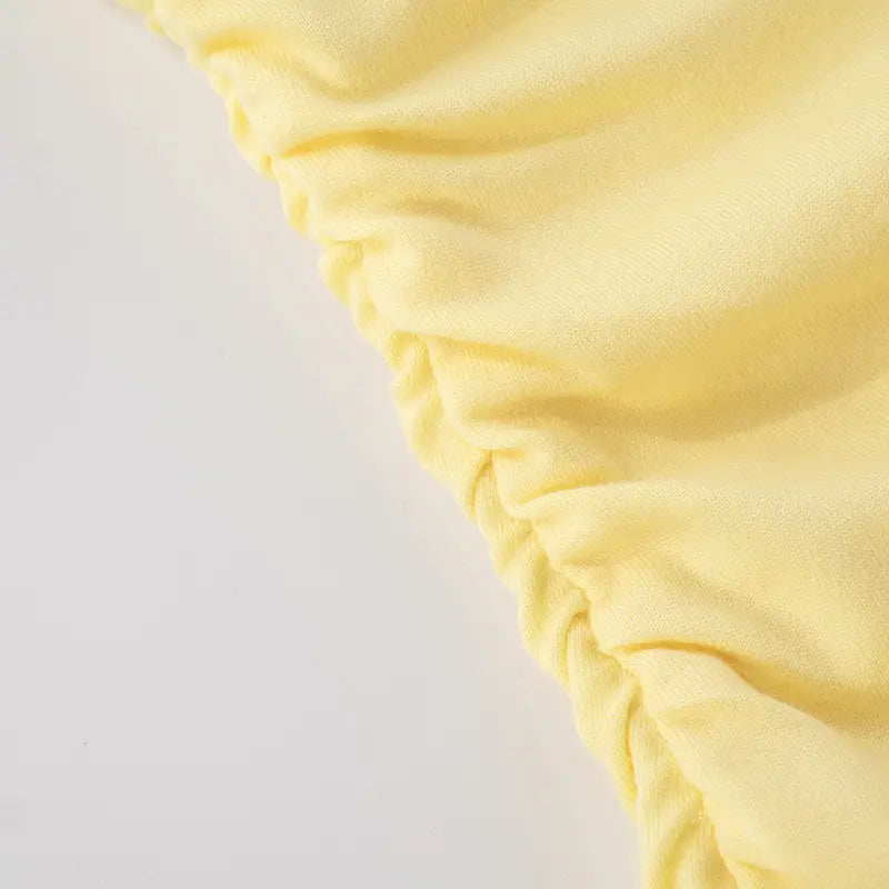 Solid Color V-neck Brace Ruffled Dress Women