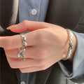 S925 Sterling Silver Thick And Thin Diamond Plaid Open Ring - Norellé