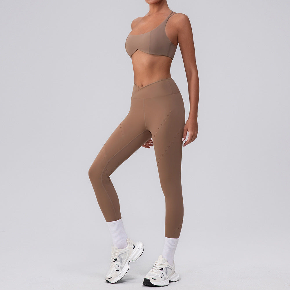 Shoulder Top Quick-drying With Chest Pad Sports Bra Seamless Yoga Clothes Shorts Cropped Pants Two-piece Suit - Norellé