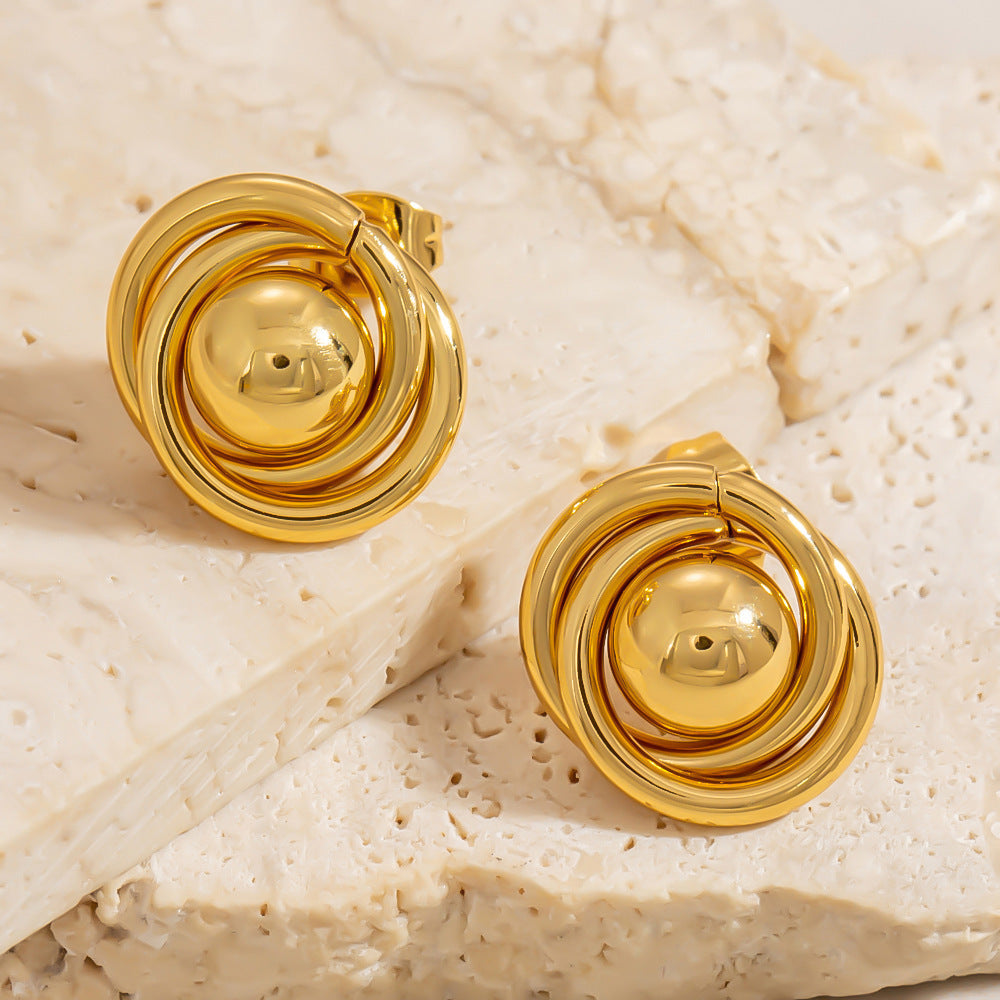 Special-interest Design Contrast Color Plating 18K Real Gold Titanium Steel Ear Studs Female - Norellé