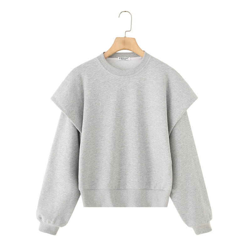 Solid Color Pleated Heavy Fabric Round Neck Long Sleeve Sweater