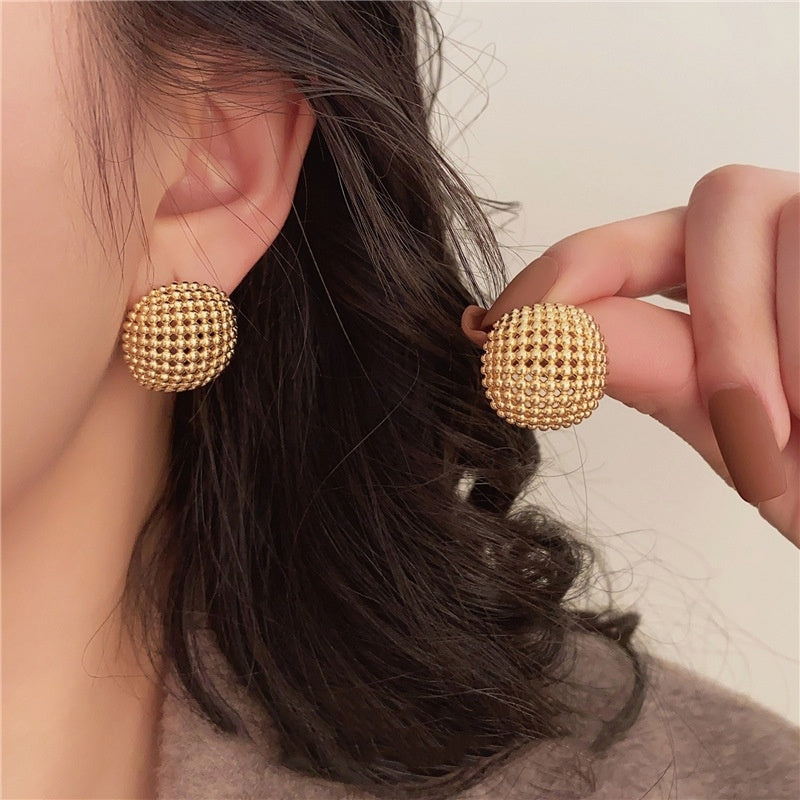 Hong Kong Style Design Hollow Mesh Metal Square Stud Earrings - Norellé