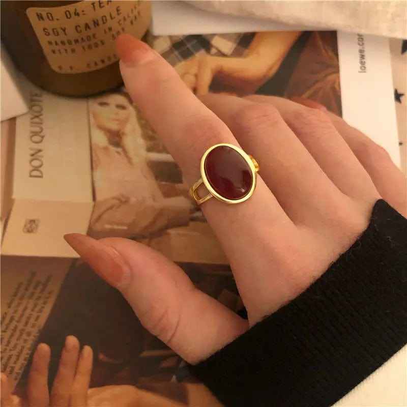 French Minority Design Cold Wind Red Agate Ring - Norellé