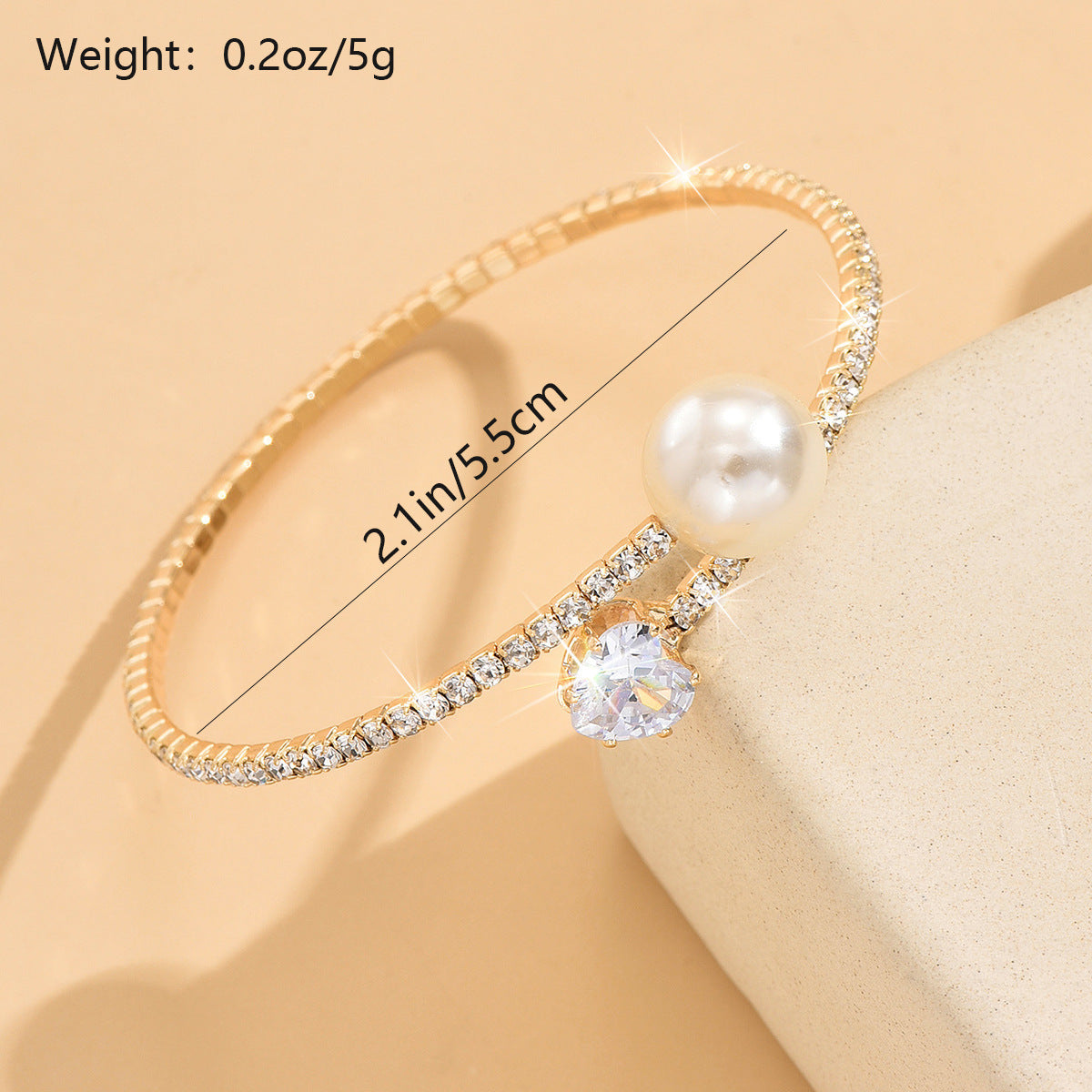 Women's Pearl Heart Full Diamond Bracelet Elastic Jewelry - Norellé