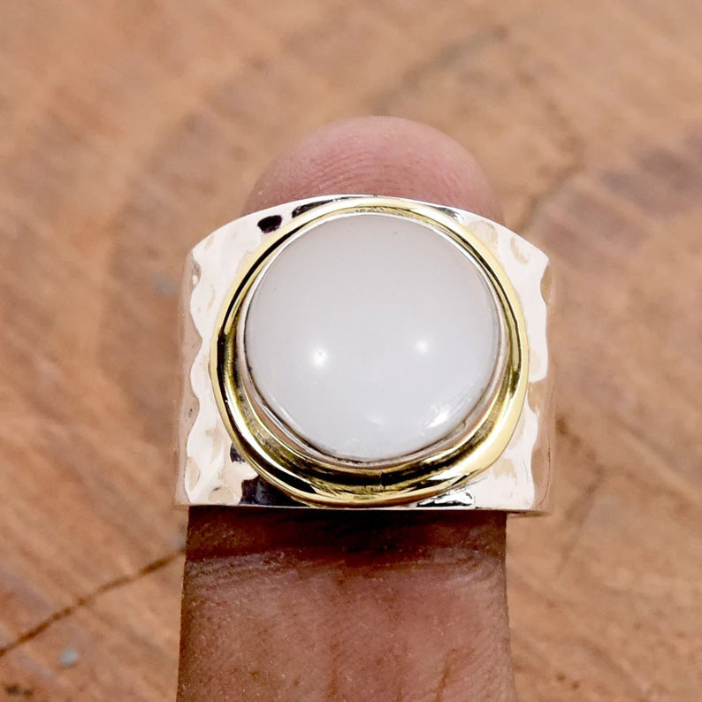 Two-tone Wide-faced Gemstone Ring Vintage - Norellé