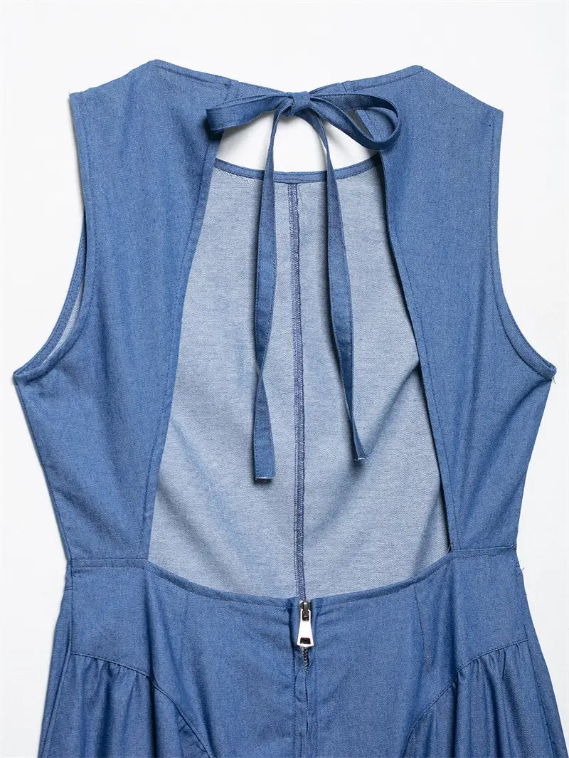 Denim Light Color Back Hollow Dress