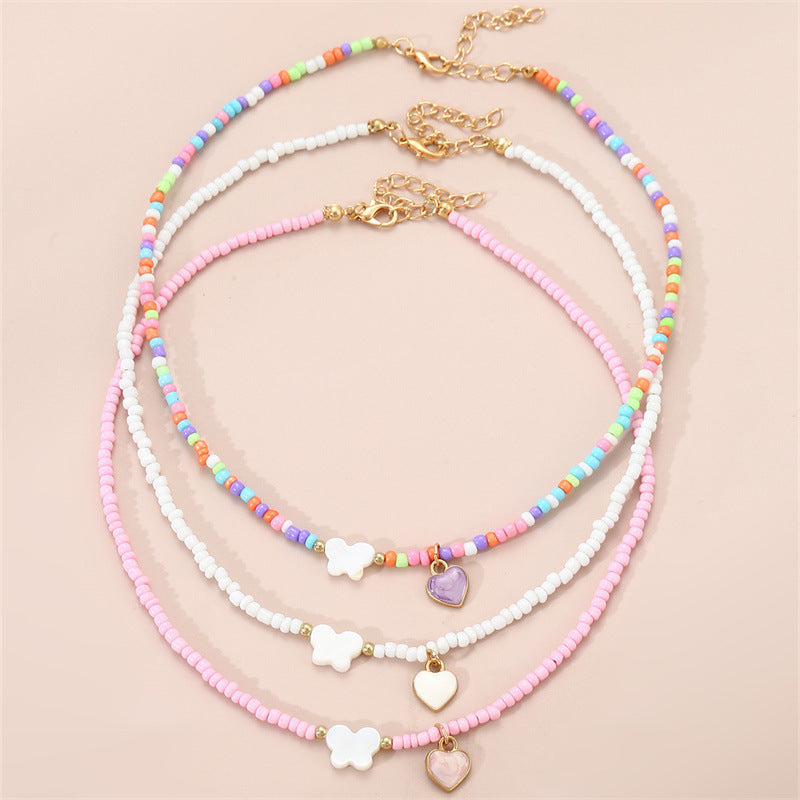 Girls Jewelry Oil Drop Butterfly Pendant Handmade Beaded Necklace Set - Norellé