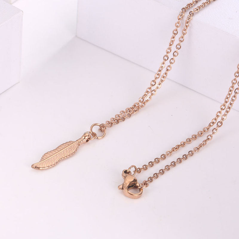 Simple Titanium Steel Clavicle Chain Leaf Pendant Long Necklace - Norellé