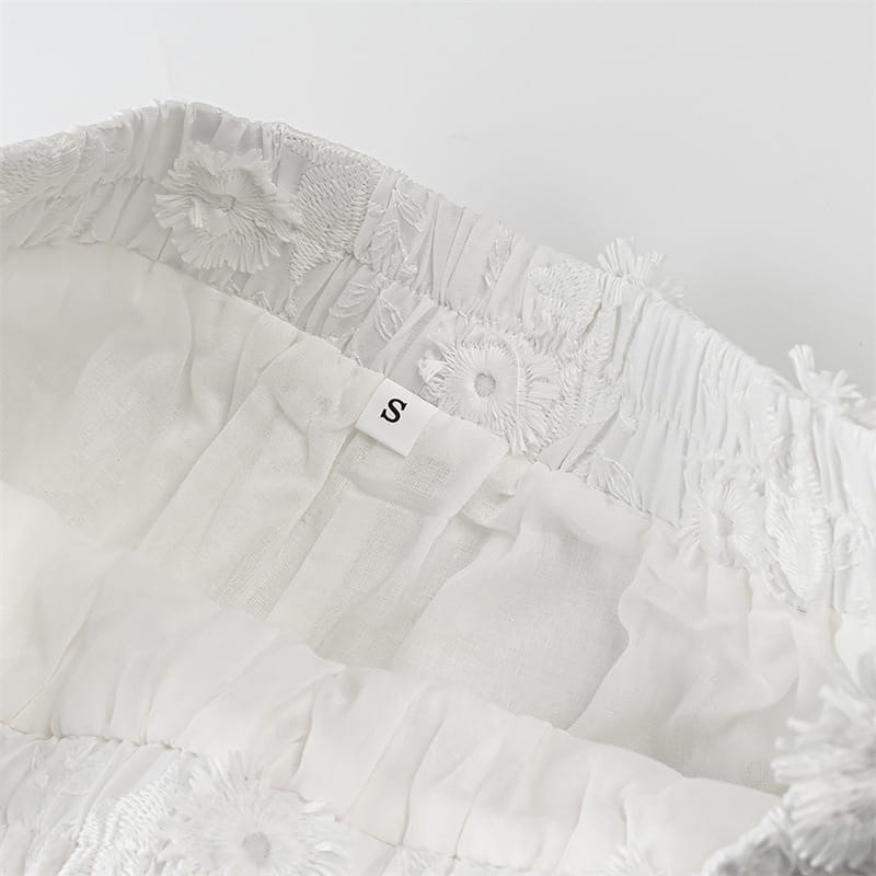 Flower Embroidered Cotton Short-Sleeved Shorts Two-piece Suit