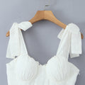 Sweet Cutout Embroidery Chic Lace Up Short Dress French Style V-neck - Norellé