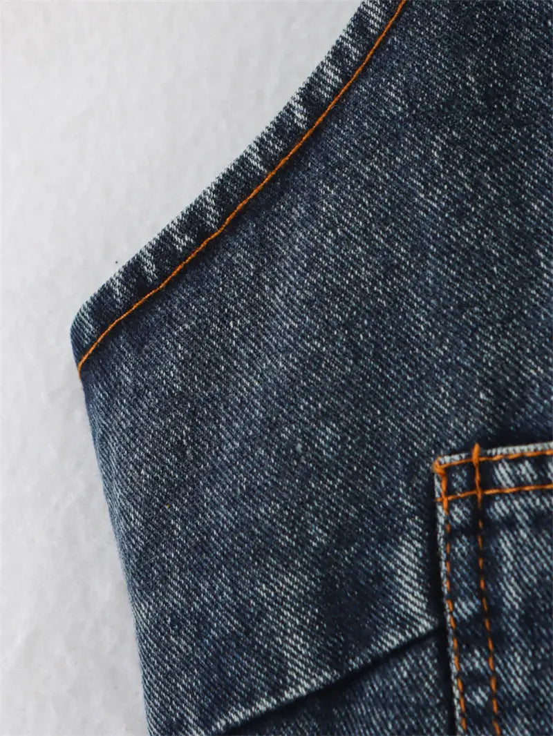 Big Backless Lapel Halter Denim Camisole