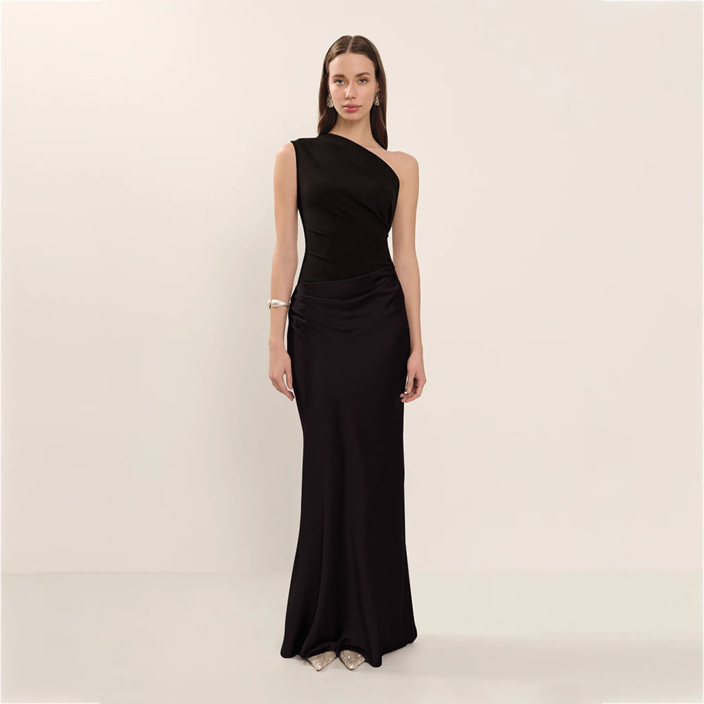 Satin Elegant Slim-fit One-shoulder Dress Sheath