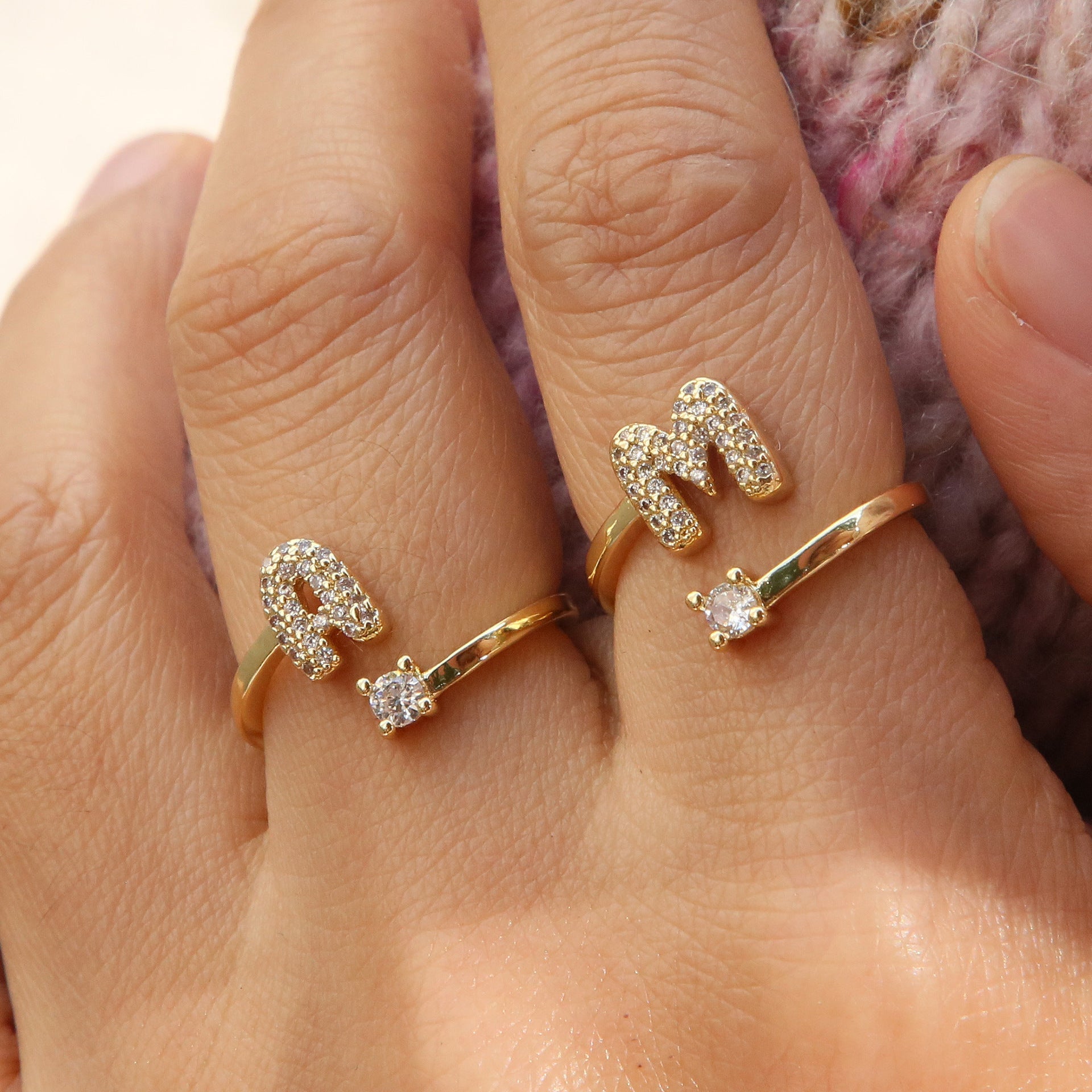 Cute 26 English Letters Open Adjustable Personality Ring - Norellé
