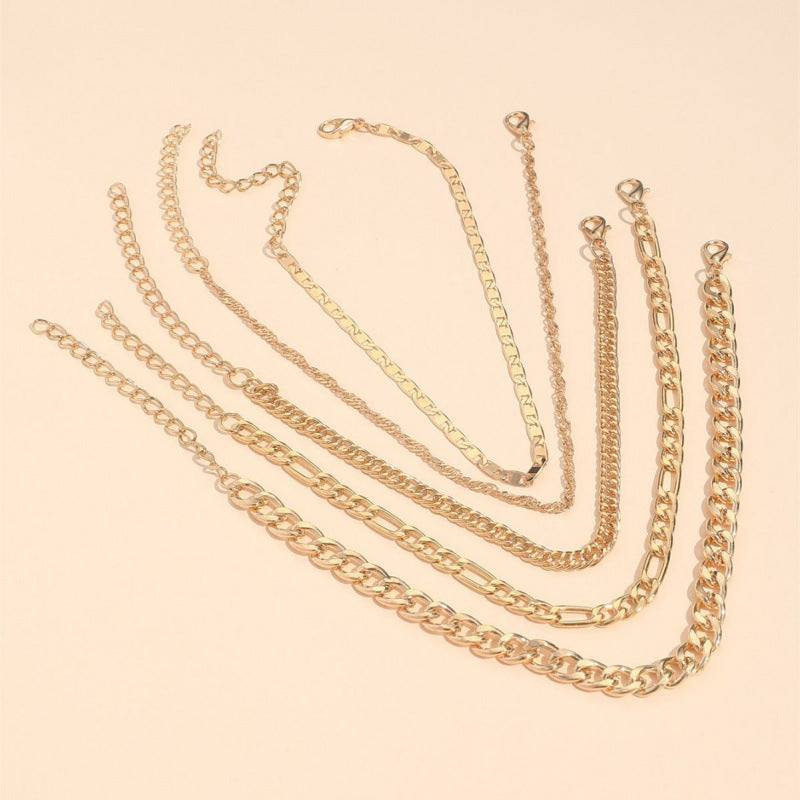 Simple Graceful Metal Chain Retro Creative Snake Chain Anklet Five-piece Set - Norellé