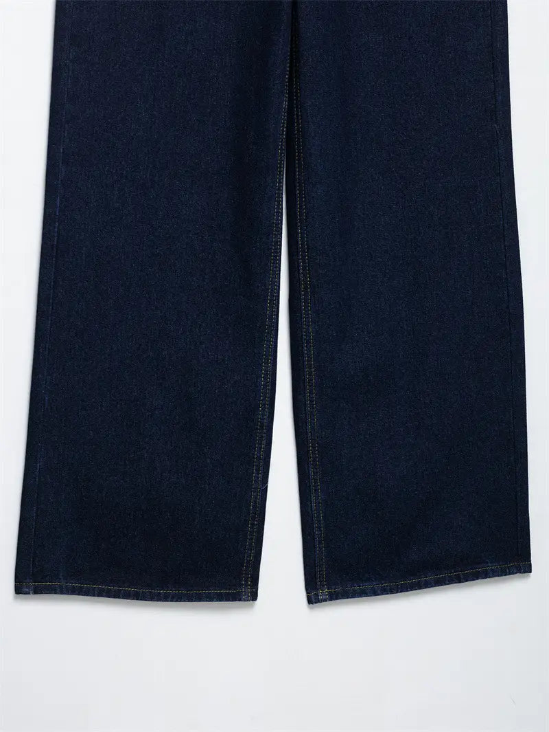 Fashion Loose Blue Denim 2-piece Set Vintage Long Sleeve Shirt Trousers