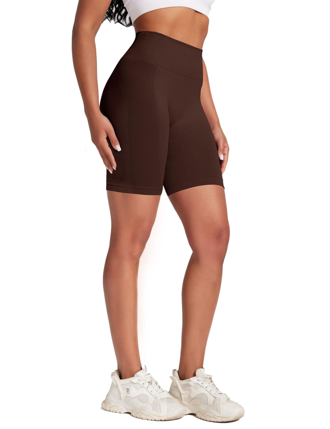 Yoga Pants - Five Points High Waist Seamless Solid Color Dark Brown