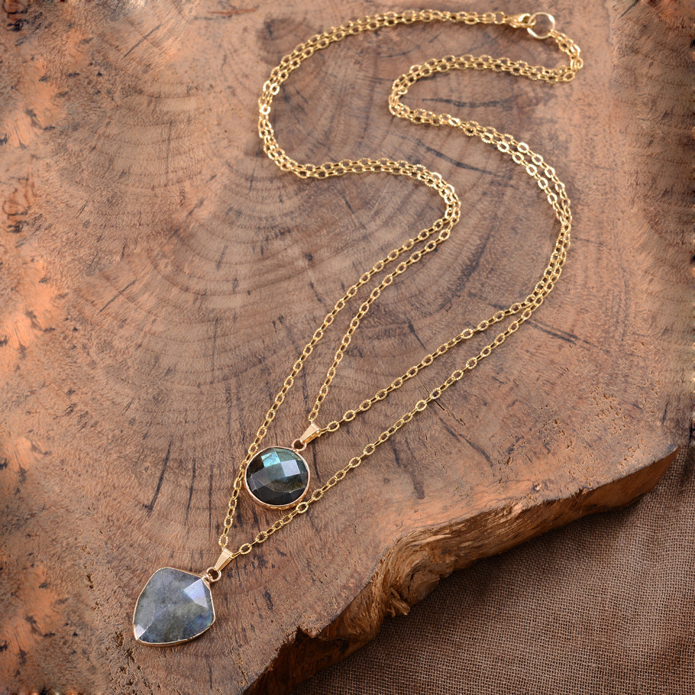 Moonstone Pendant Double Chain Necklace - Norellé