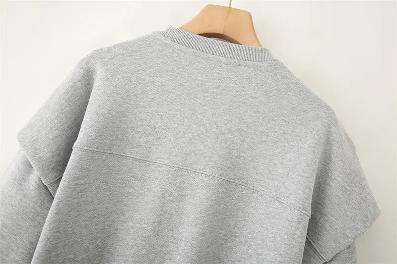 Solid Color Pleated Heavy Fabric Round Neck Long Sleeve Sweater