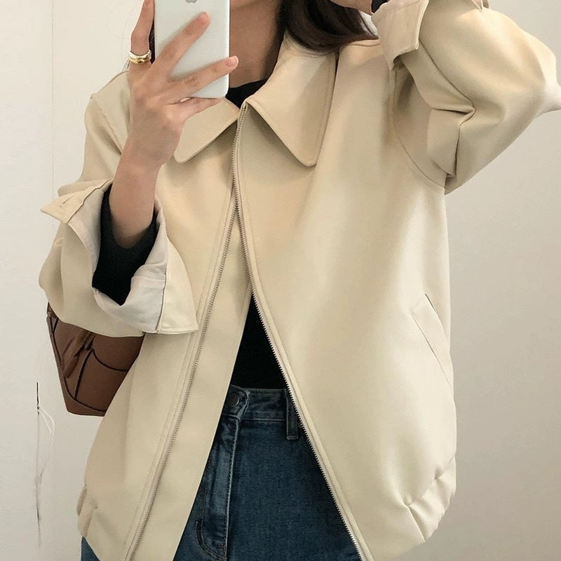 Casual Long Sleeve Leather Coat Women - Norellé