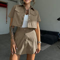 Retro Lapels Short-sleeved Top Double Layer High-waisted Trousers Skirt Two-piece Set - Norellé