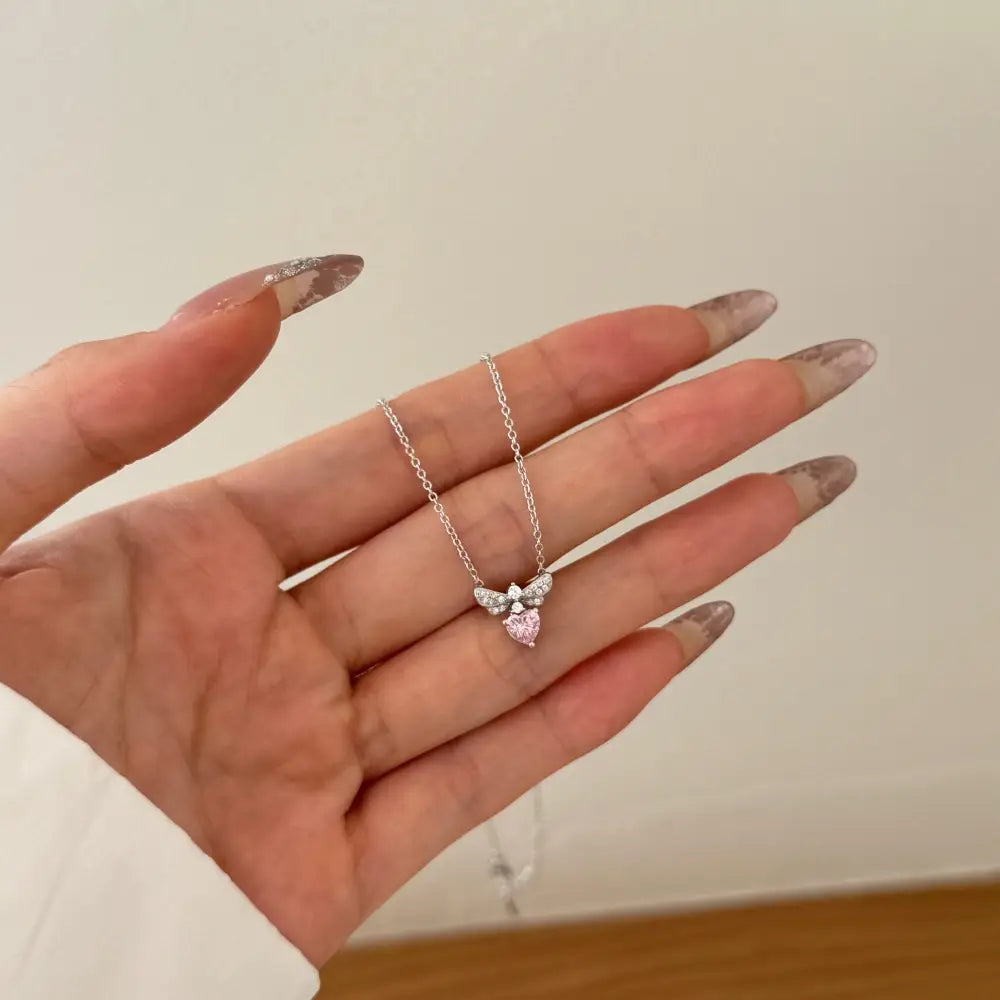 S925 Sterling Silver Necklace Women’s Advanced Oval Water Foam 8A Heart-shaped Zircon Flower Horse Eye Clavicle Chain