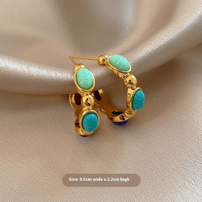 Natural Stone Stud Earrings Round Diamond Gold-plated Earrings - Norellé