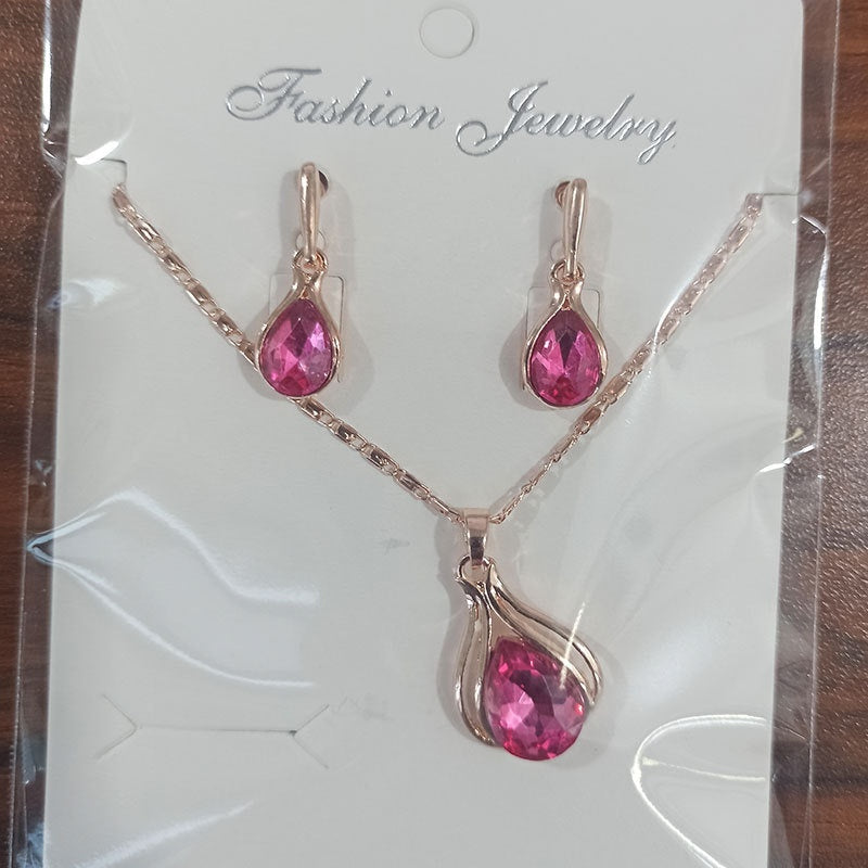 Green Red Drop Shape Necklace And Earrings Suite - Norellé