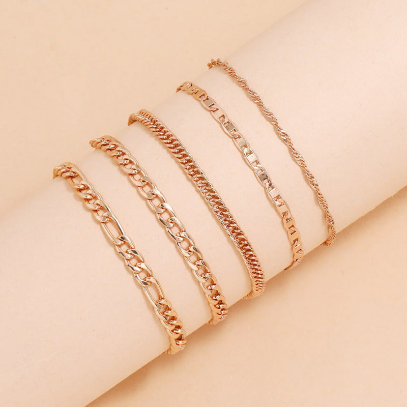 Simple Graceful Metal Chain Retro Creative Snake Chain Anklet Five-piece Set - Norellé