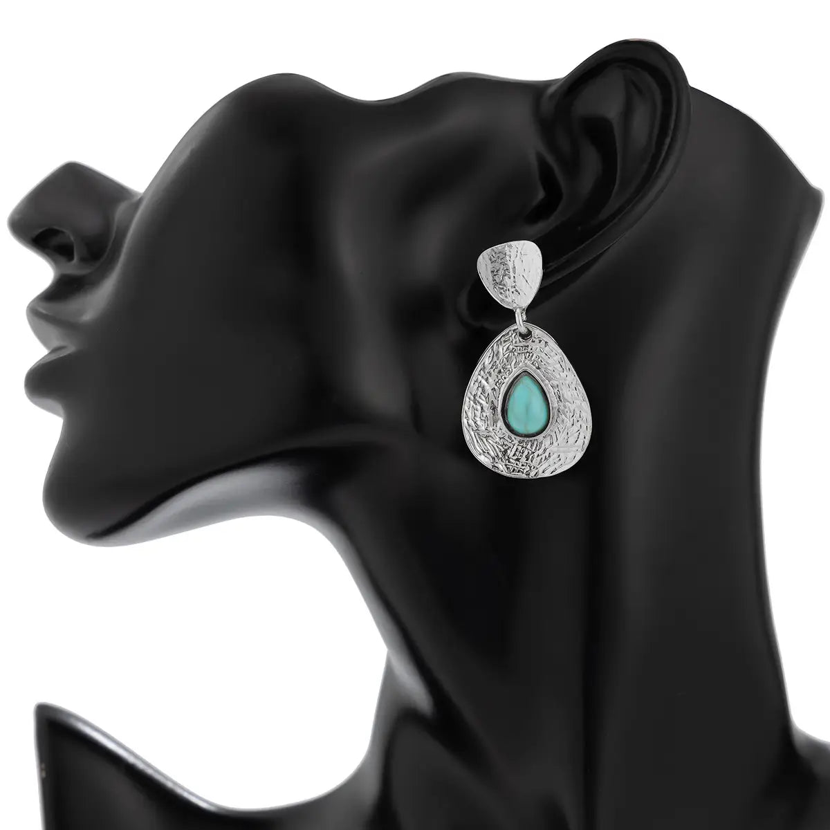 Drop-shaped Micro-inlaid Turquoise Pleated Ear Studs
