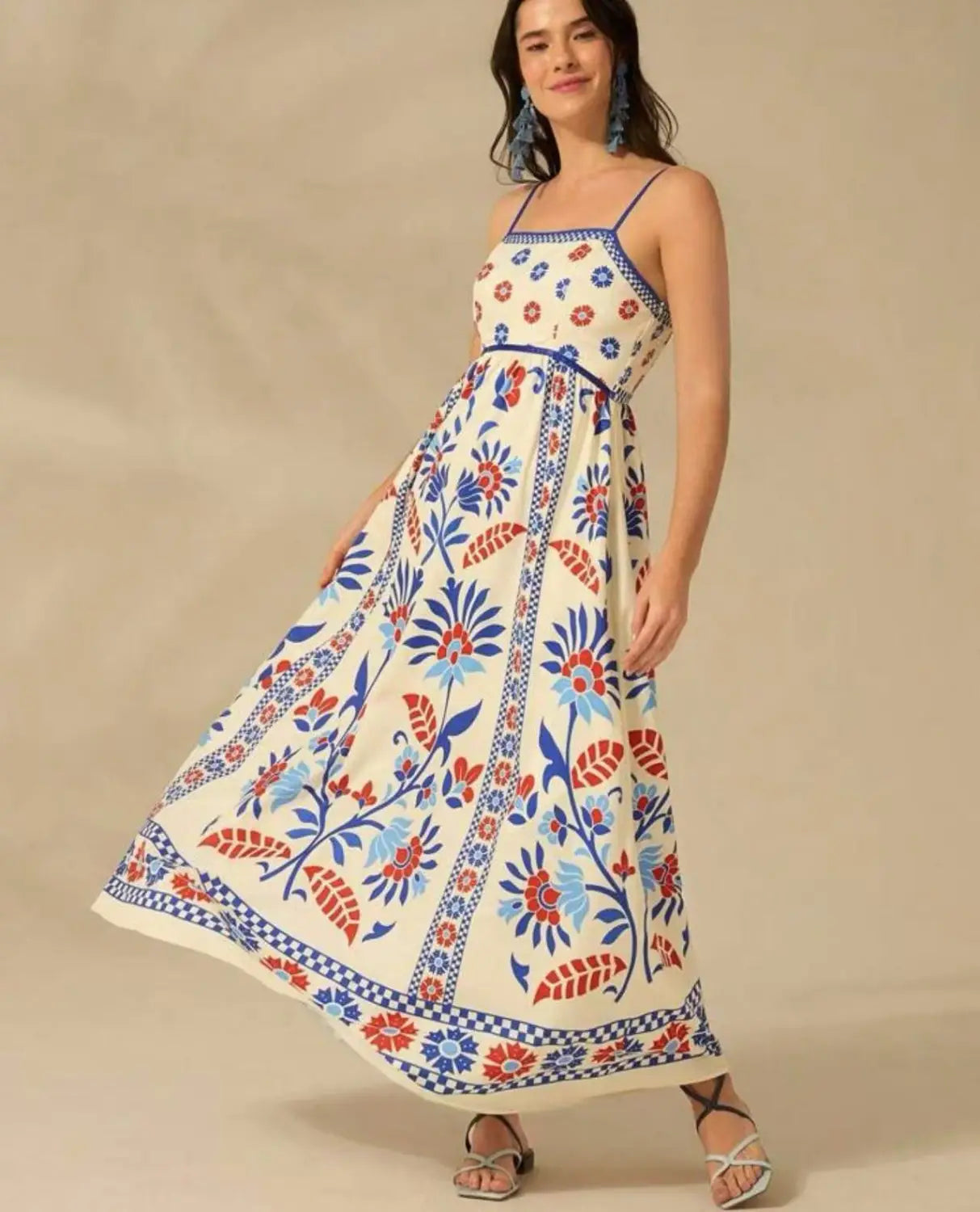 Printing Slip Dress Vacation Style