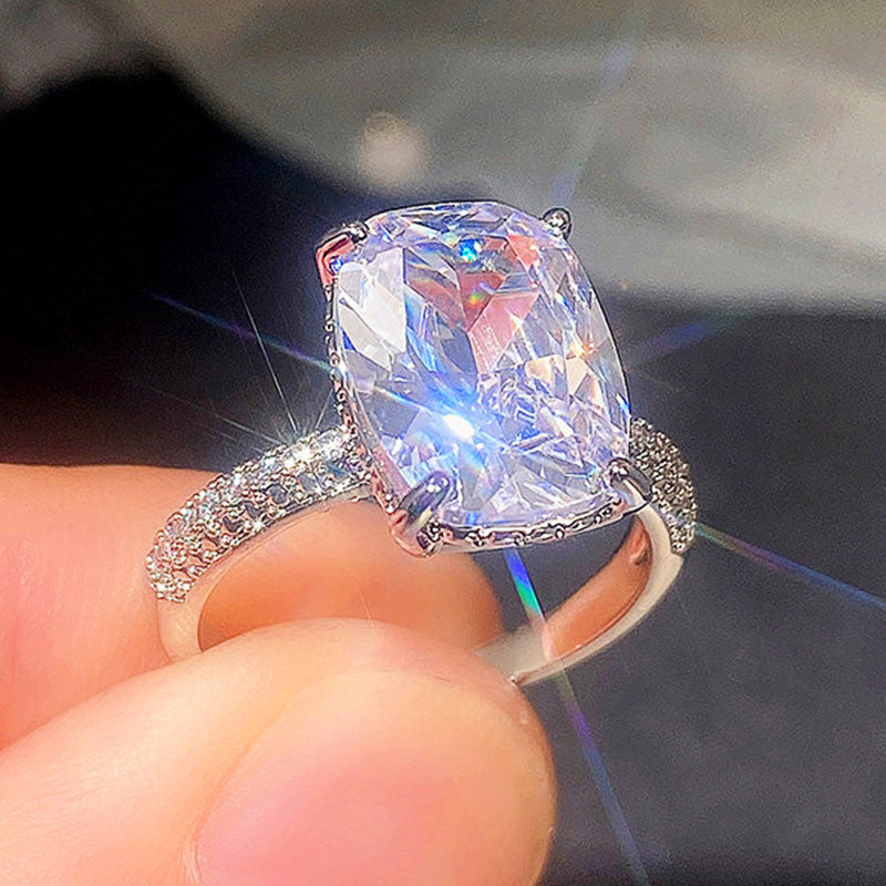 Four-claw White Square Diamond Ring Large Zircon - Norellé