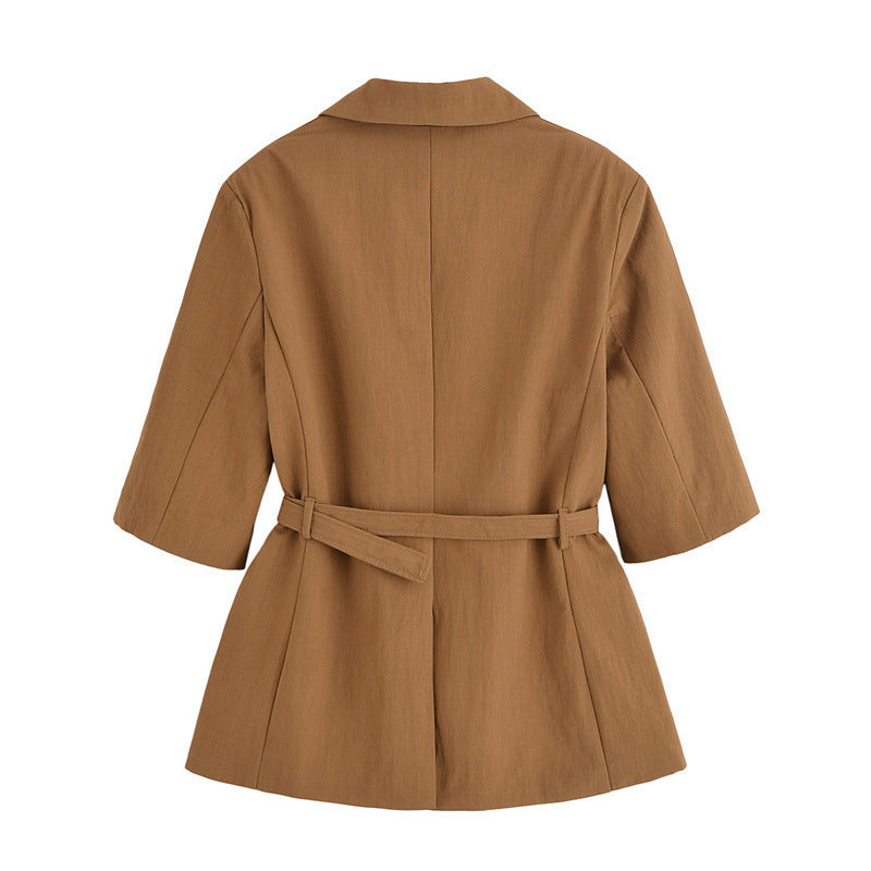 Half Sleeve Lace-up Suit Jacket Linen Mid Waist Shorts Suit - Norellé
