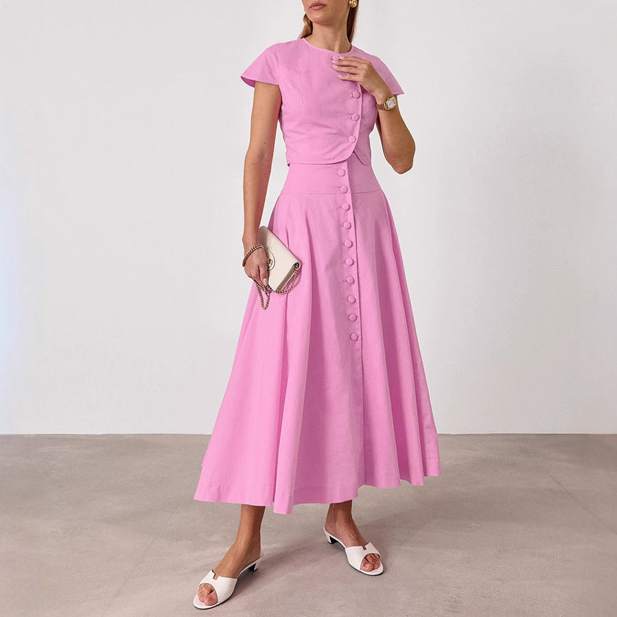 Cotton High Waist V-neck Dress Suit - Norellé