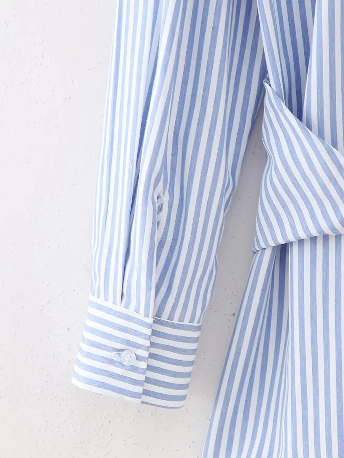 Loose Striped Lace-up Multi-color Long Sleeve Shirt