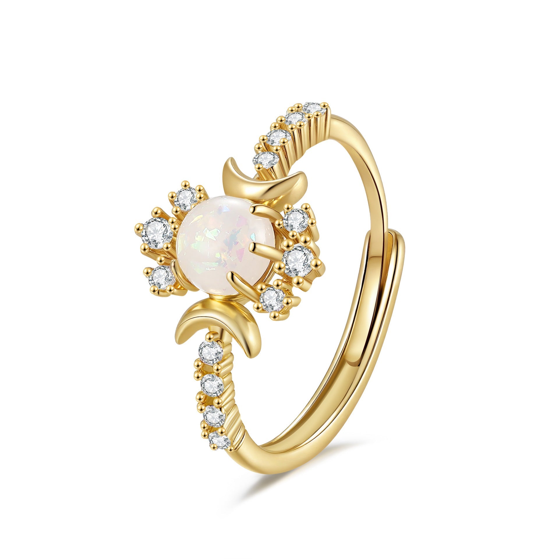 Platinum Round White Opal Glossy Double Moon Edge - Norellé