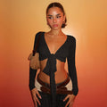 Pure Desire Strap Long-sleeved T-shirt Deep V-neck Short Blouse - Norellé
