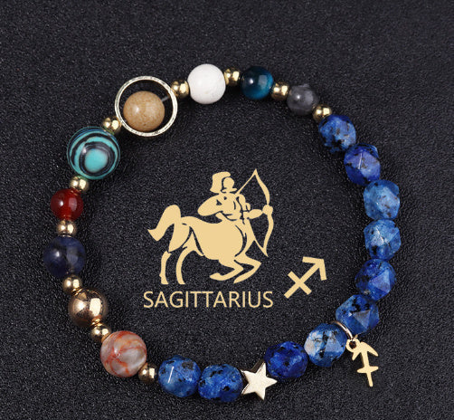 Twelve Constellations Bracelets Natural Stone Cut Surface Hemp Stone Eight Planets - Norellé