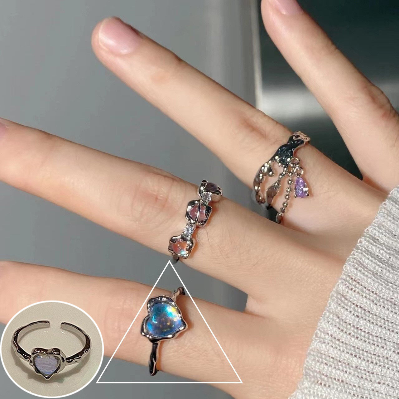 Shiny Geometric Ring Female Fashion Temperament Multi-layer Line Open Ring I - Norellé