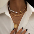 Retro Style Personality Pearl OT Buckle Necklace - Norellé