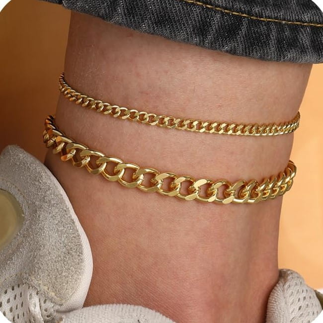 18K Gold Bold Cuban Link Chain Anklet Grinding Fashion
