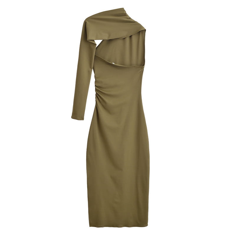 Fashionable Asymmetric Pleated Decoration Length Dress