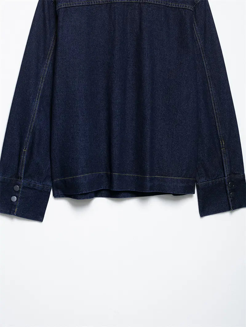 Fashion Loose Blue Denim 2-piece Set Vintage Long Sleeve Shirt Trousers