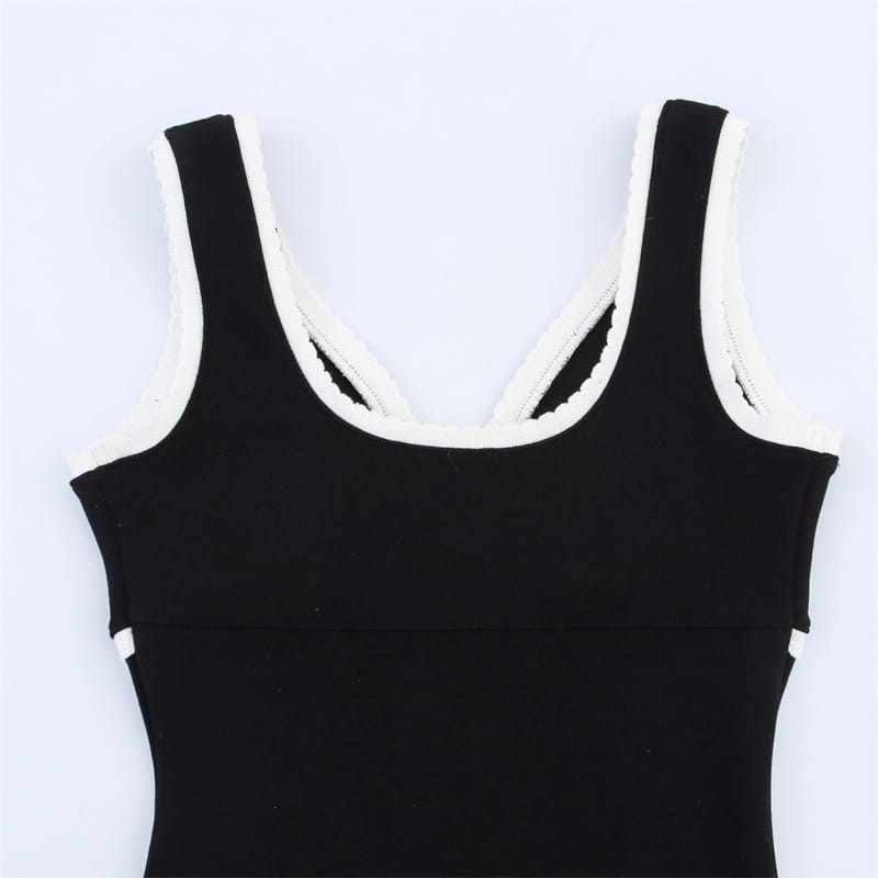 Women’s Simple Slim-fit Contrast Colors Decorative Layer Dress