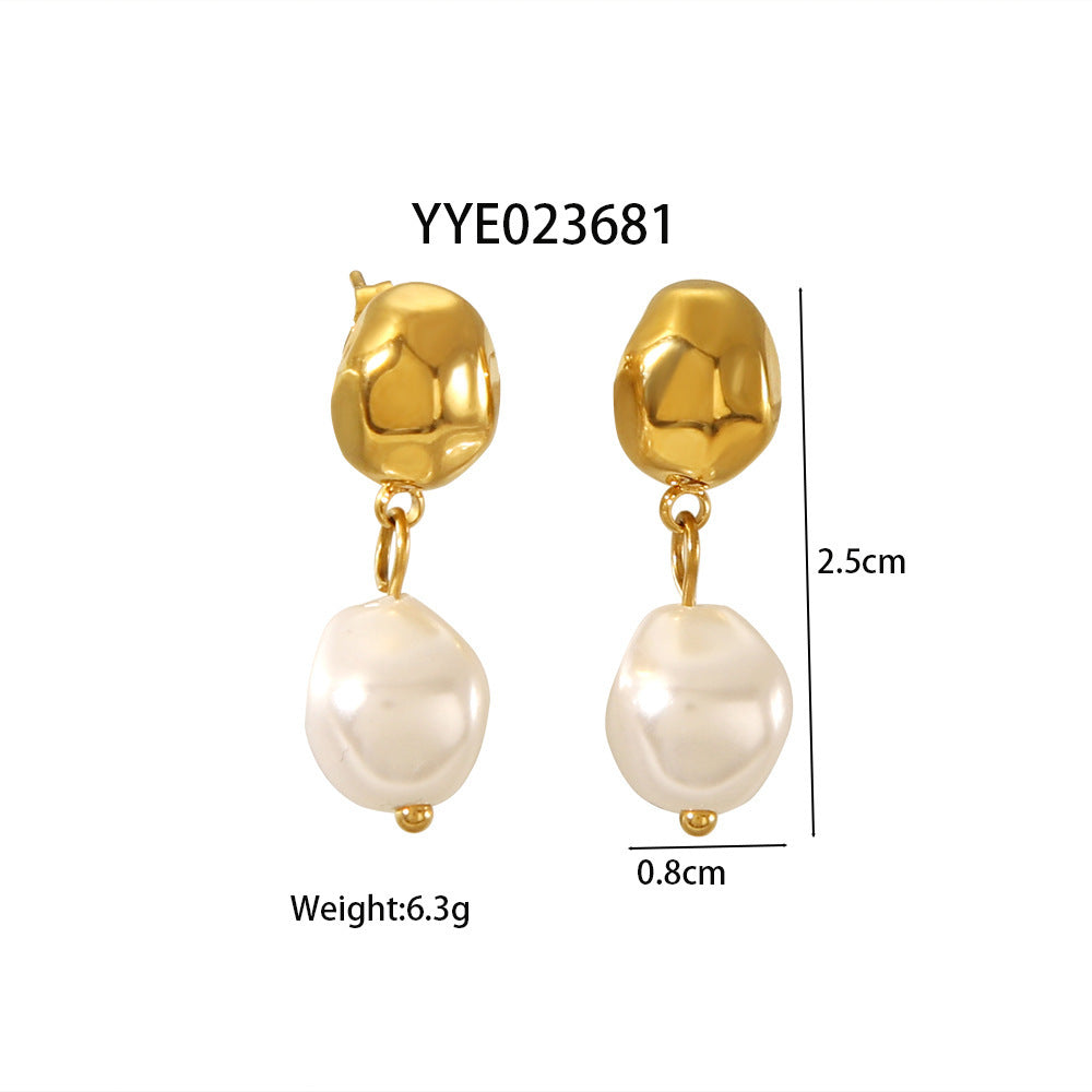 Titanium Steel Irregular High-grade Pearl Earrings For Women - Norellé