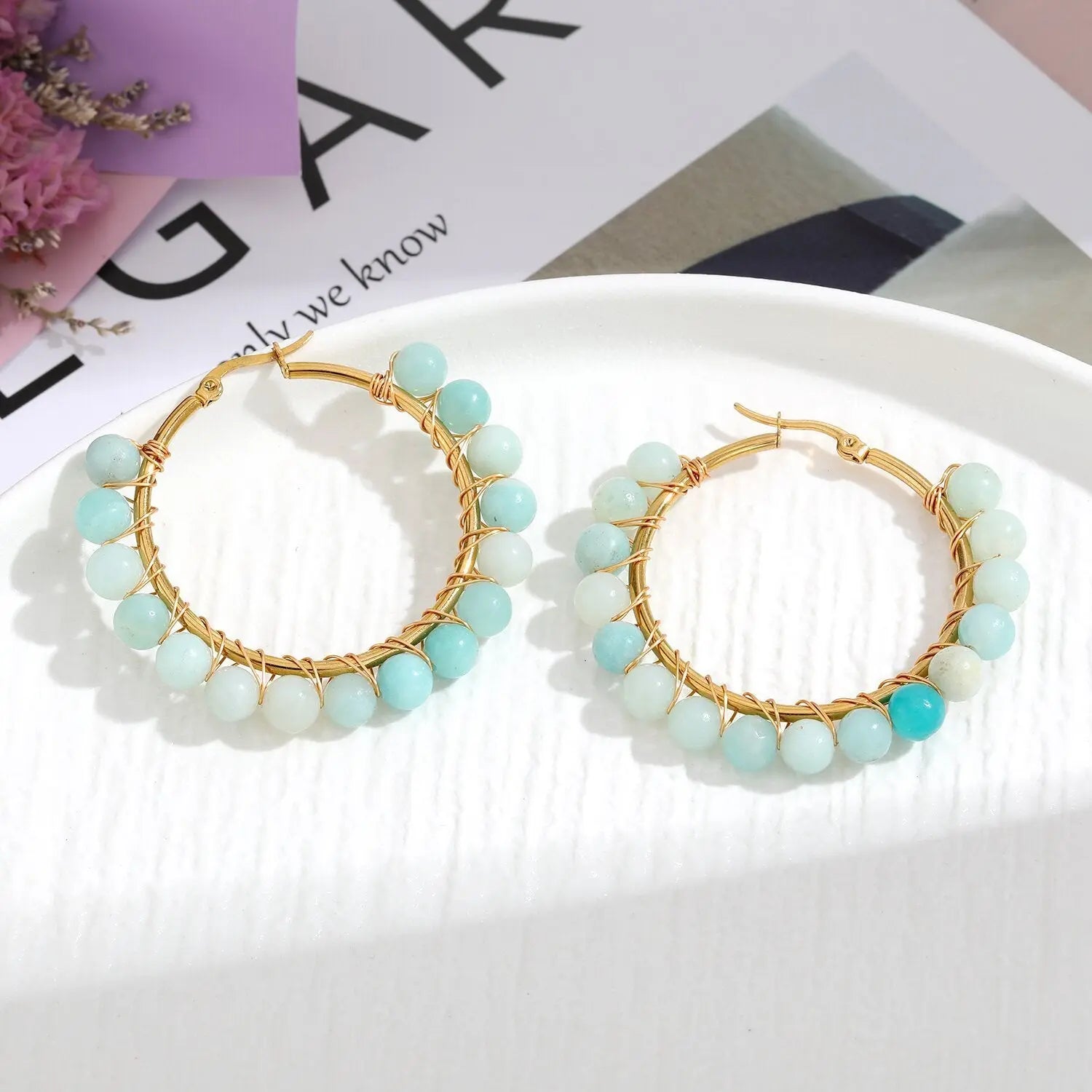Natural Stone Stainless Steel Winding Earrings - Norellé