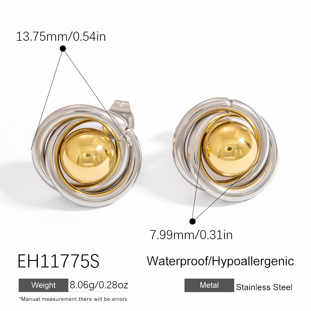 Special-interest Design Contrast Color Plating 18K Real Gold Titanium Steel Ear Studs Female - Norellé